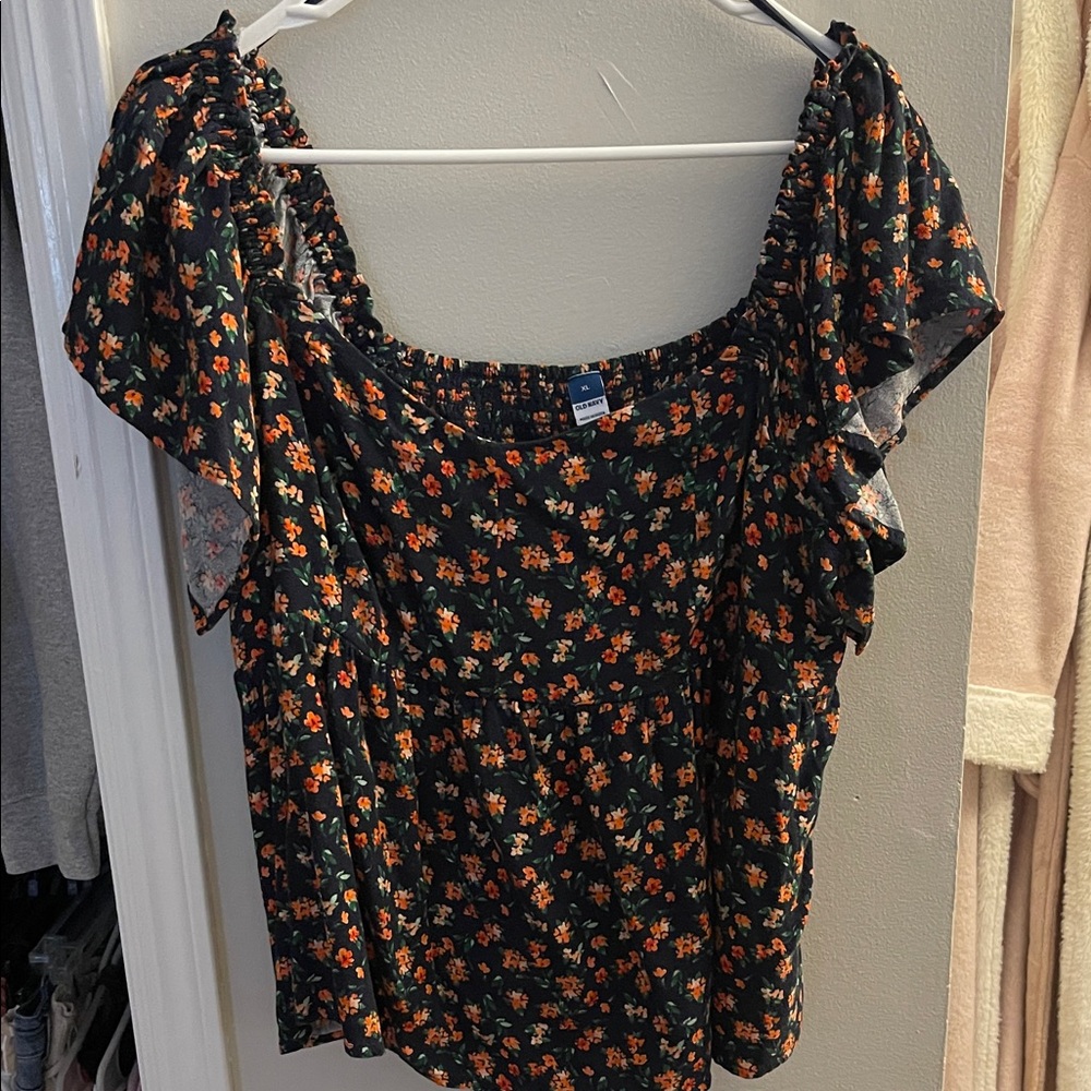 Old Navy Black and Orange Floral Blouse